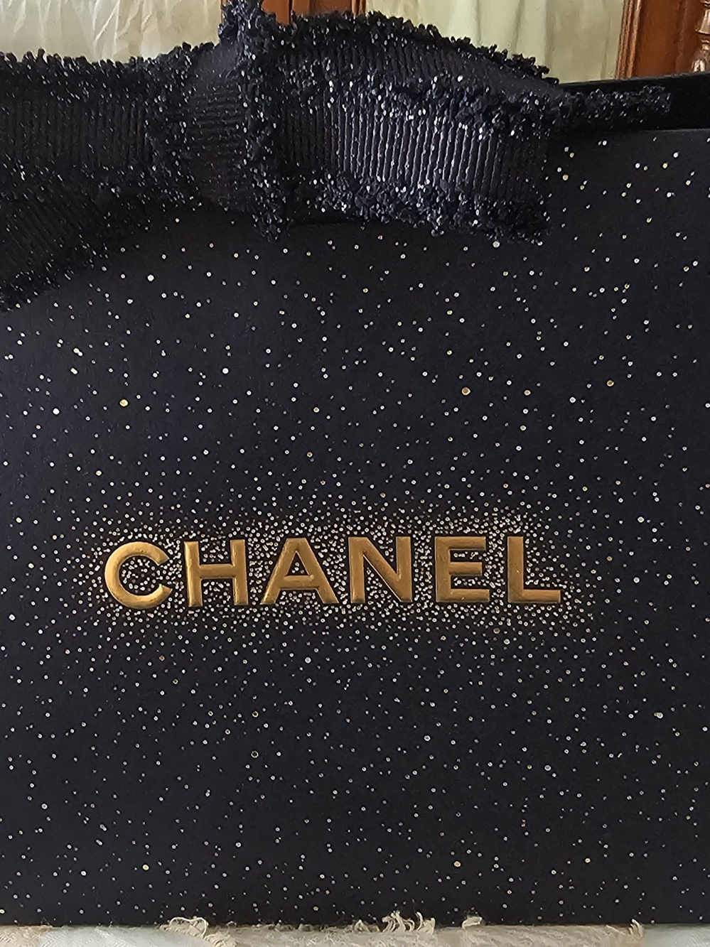 CHANEL Navy Gift BAG with Gold Logo